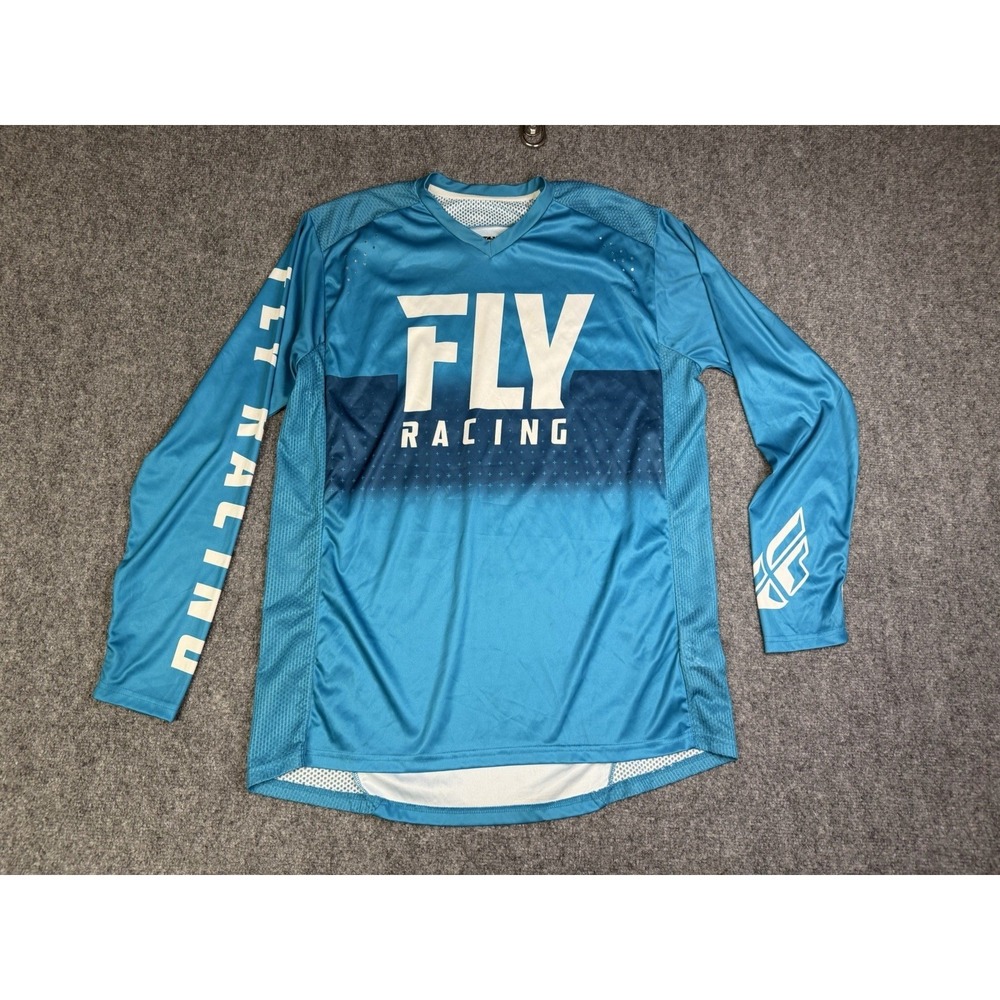Men's Fly Racing Lite Motocross MX Long Sleeve Jersey Size Large Blue Dirt Bike